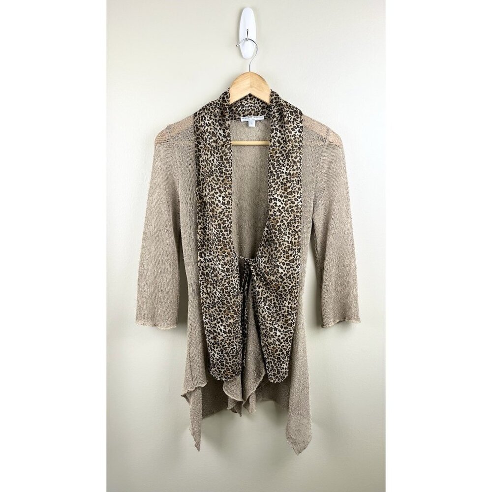 Alberto‎ Malaki Open Knit Cardigan Animal Print Front Tie Sz Sm